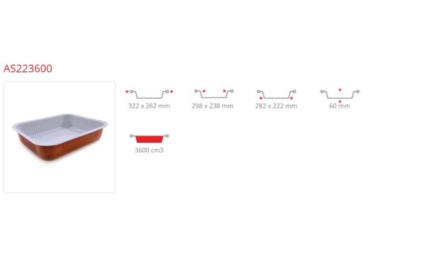 CONTENITORE ALLUMINIO RAME 322x262x60 : 8P. cf. 25 pz