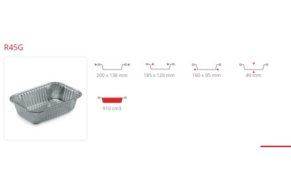 CONTENITORE ALLUMINIO R45G 200x138x49 : 2P. cf. 100 pz