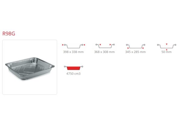 CONTENITORE ALLUMINIO R98G 398X338X50 12 PORZ. cf. 30 pz