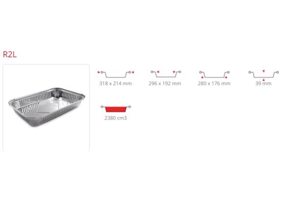 CONTENITORE ALLUMINIO R2L 318x214x39 : 6P. cf. 50 pz