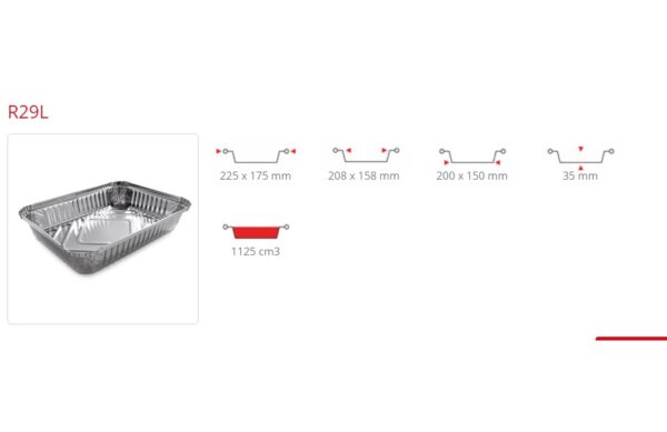 CONTENITORE ALLUMINIO R29L 208x158x35 : 4P. cf. 100 pz